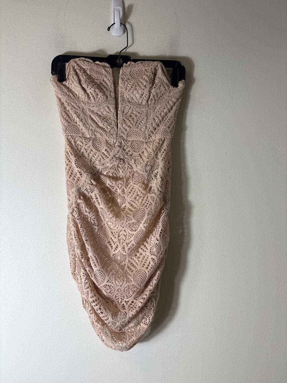 Michael Costello X Revolve Nude Lace Mini Strapless Dress Sz XS